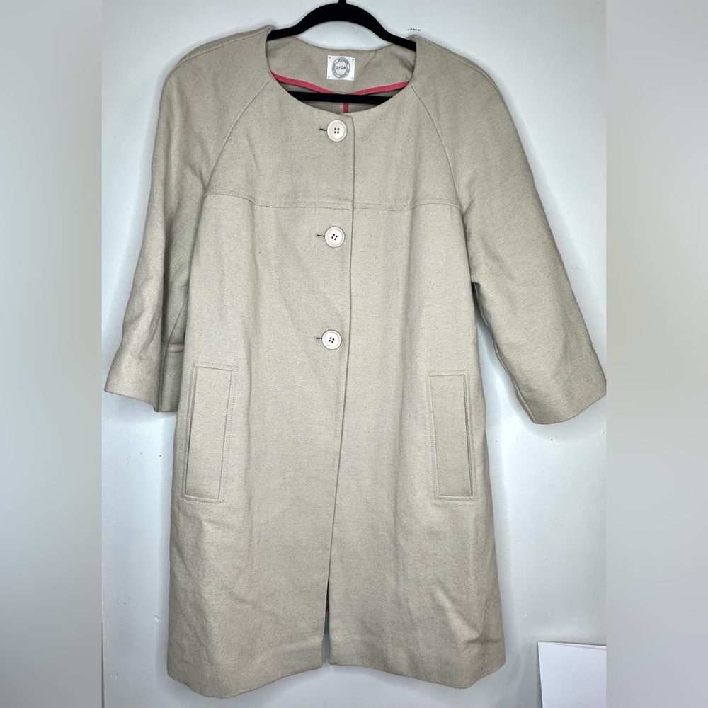 Zyra Lin N Laundry Linen Collarless Top Coat L